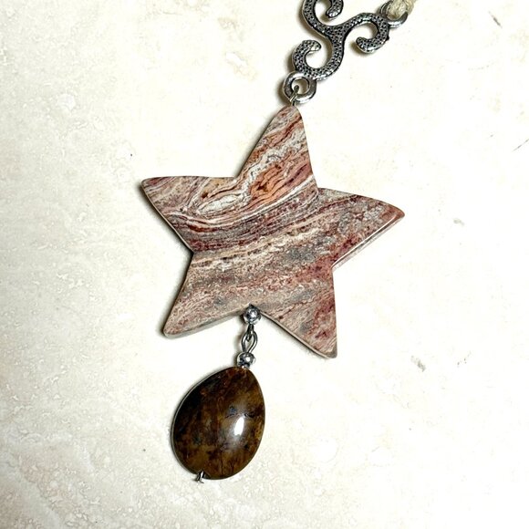 2/$20, Earthy Crazy Lace Agate Star Necklace, Genuine Gemstone Cord Necklace - Picture 8 of 14